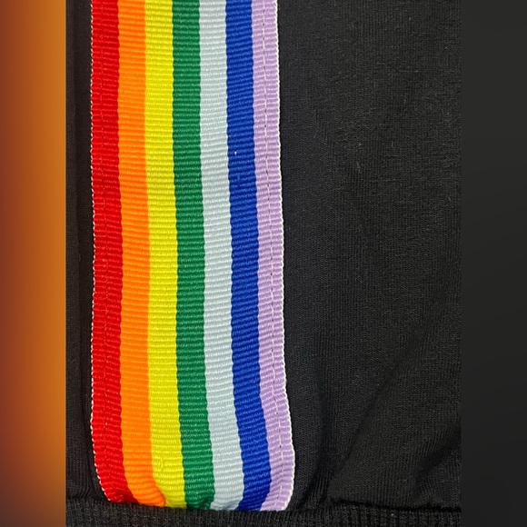 Black Joggers Cotton Blend Drawstring Sweatpants with Rainbow Stripes - Picture 12 of 15